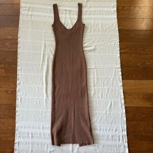 Brown Ribbed Tank Midi Dress